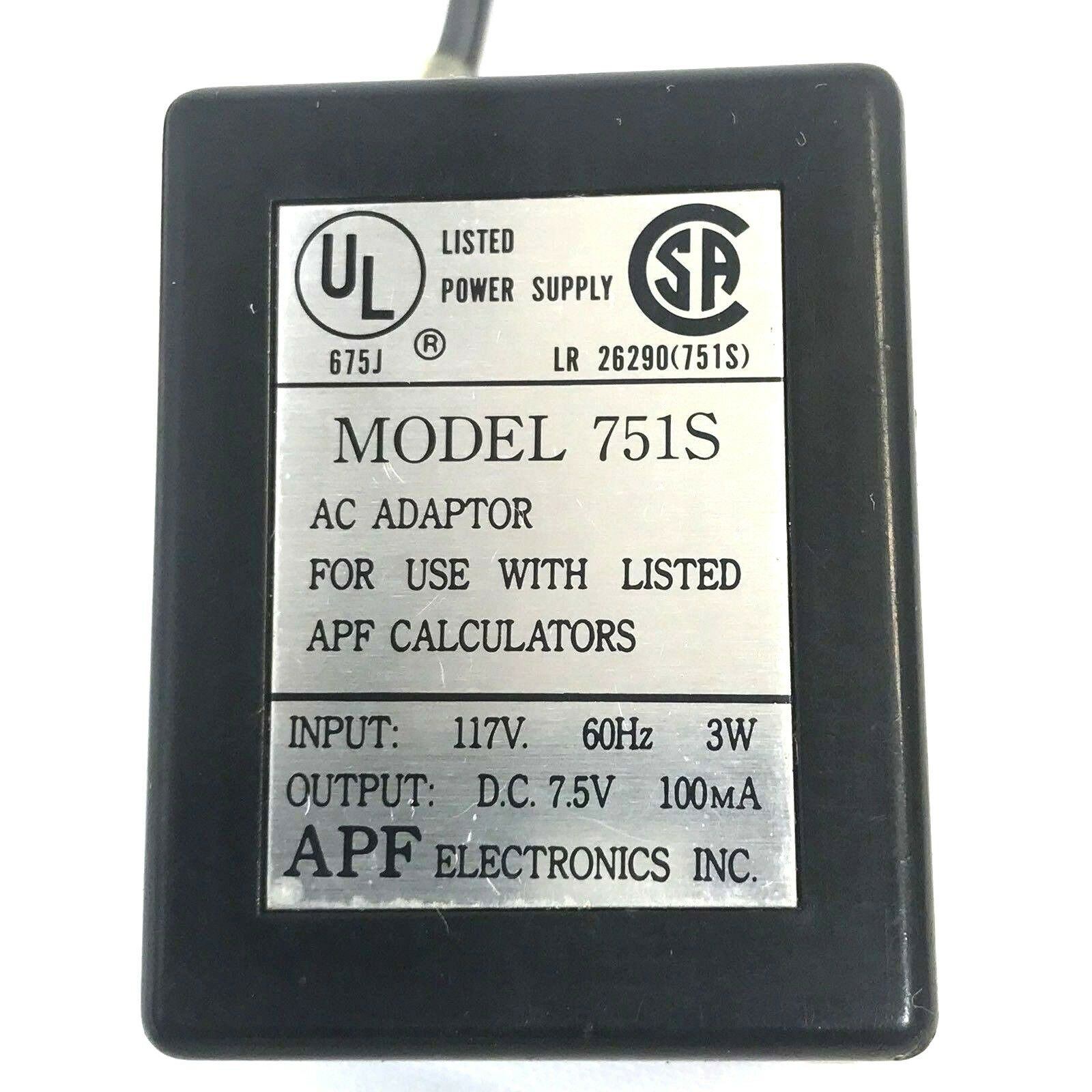 NEW APF 751S Calculator AC Power Supply 7.5V DC 100mA Adapter